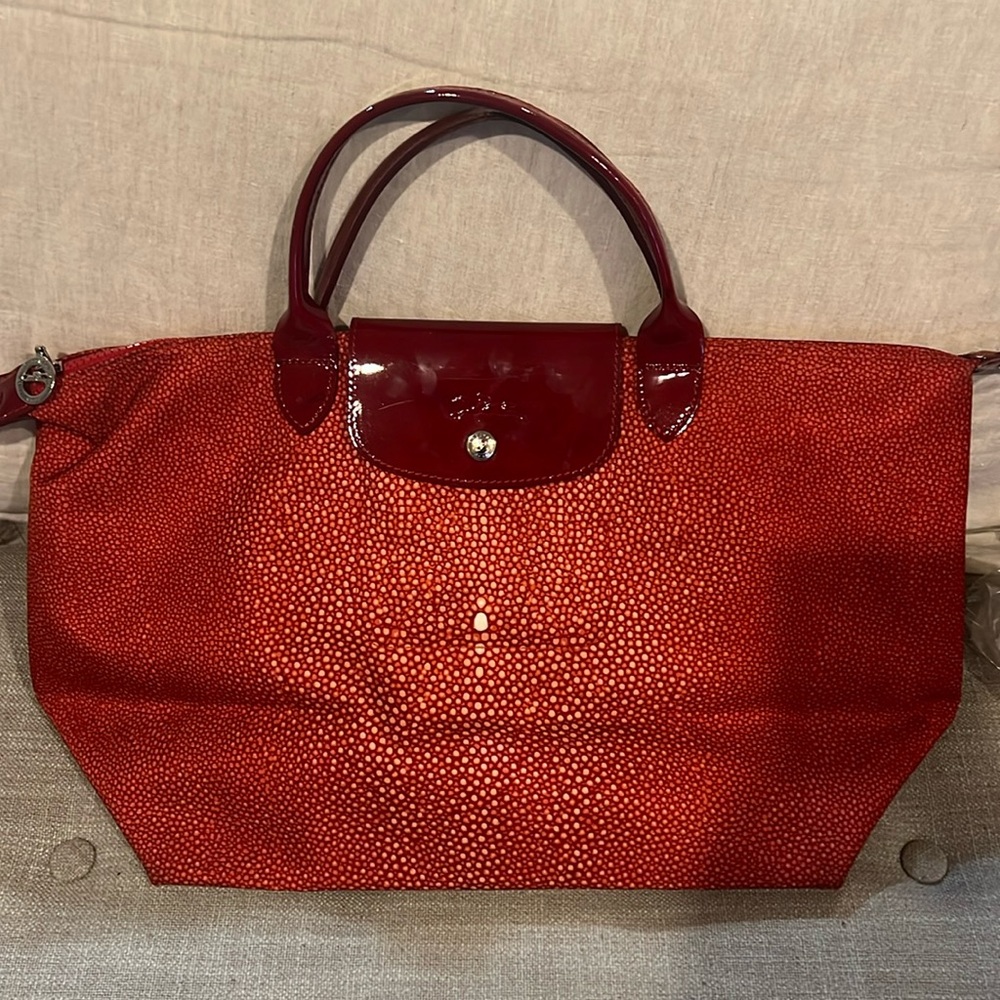 Longchamp red pattern tote bag. Good condition